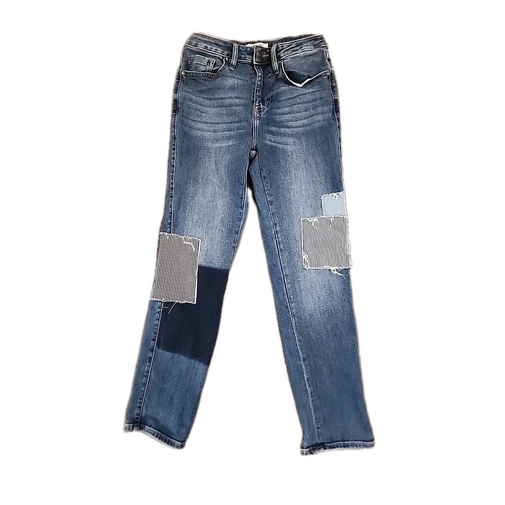 VIGOSS Jeans Woman's 25x26 Frankie Slim Straight Patchwork Denim Boho